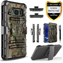 Samsung Galaxy S8 Active Case, Dual Layers [Combo Holster] Case And Built-In Kickstand Bundled with [Premium Screen Protector] Hybird Shockproof And Circlemalls Stylus Pen (Camo)